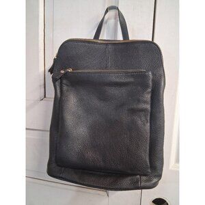 L.Credi Black Genuine Leather Backpack With Gold-Tone Hardware & Multiple Compar
